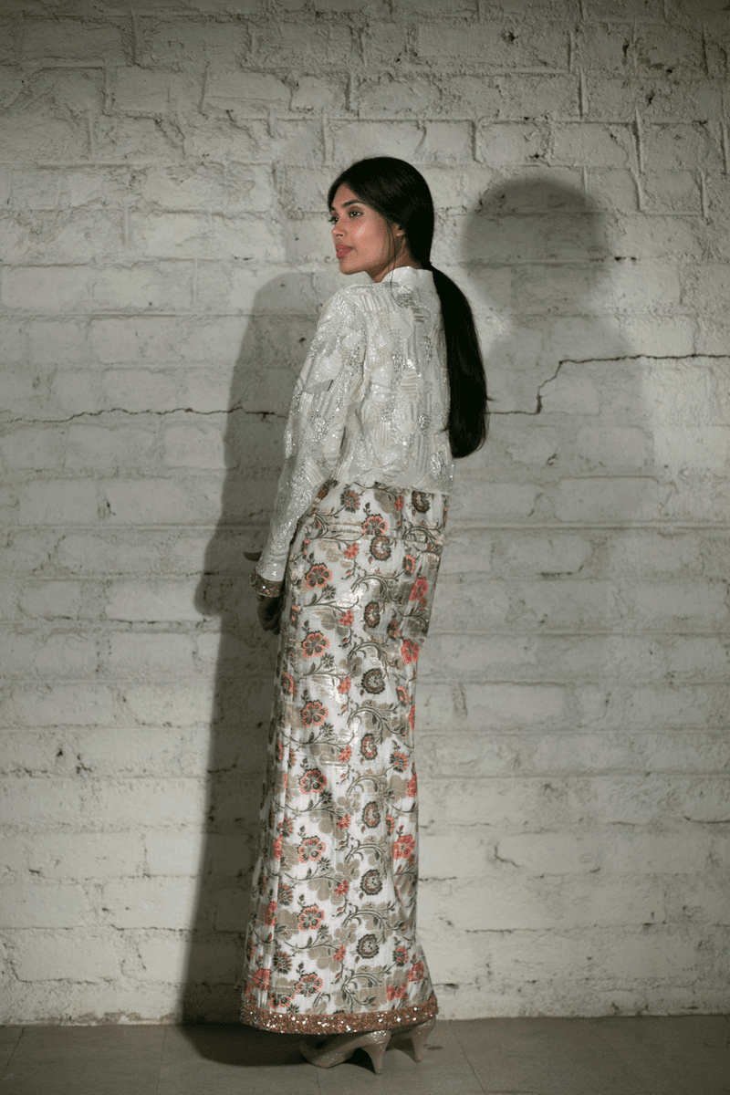 Gohar- Ivory Silk Brocade Jacket