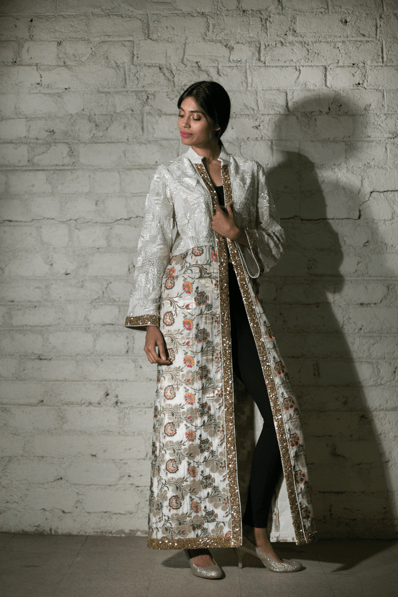 Gohar- Ivory Silk Brocade Jacket