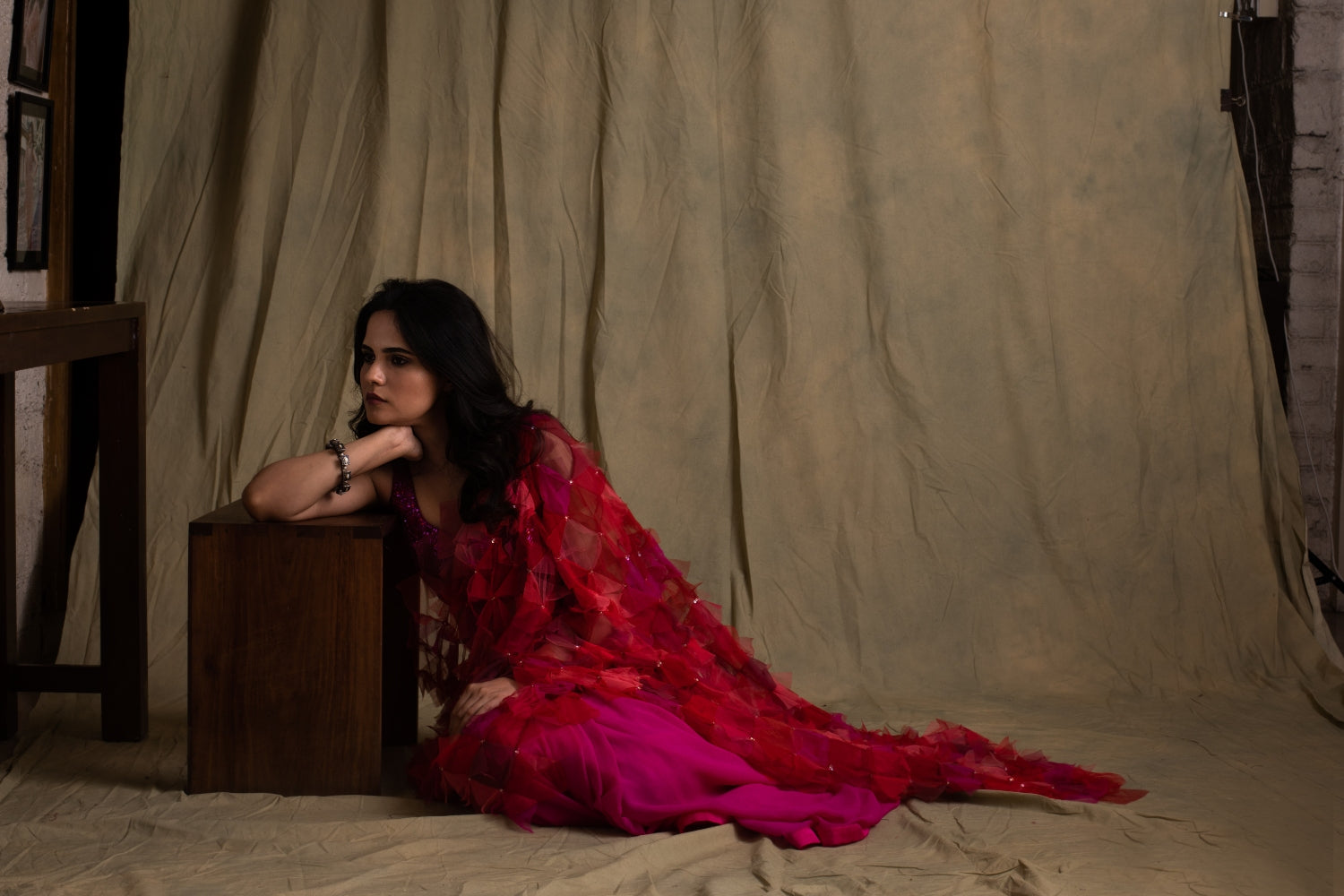 Pihu- Pink and Red Silk Chiffon Upcycled Saree