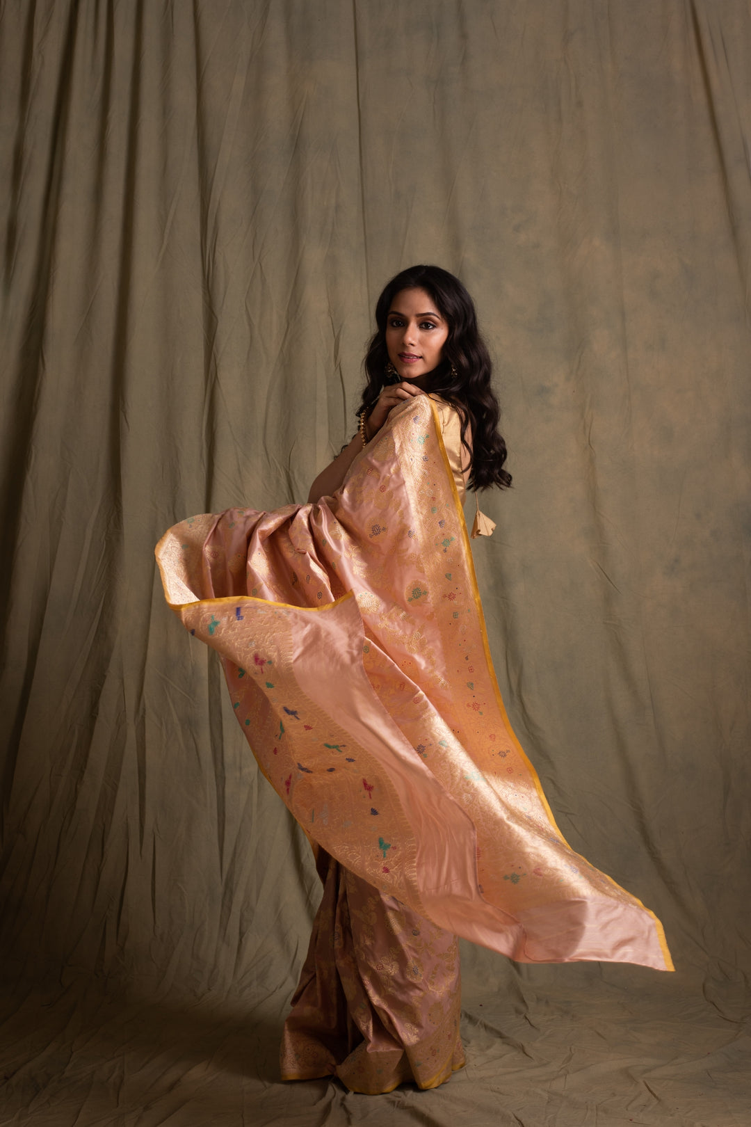 Rabhya- Pink Silk Brocade Banarasi Saree