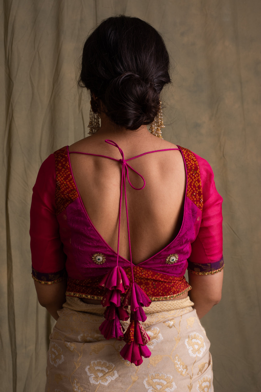 Bhavya- Pink & Red Silk Brocade Upcycled Blouse