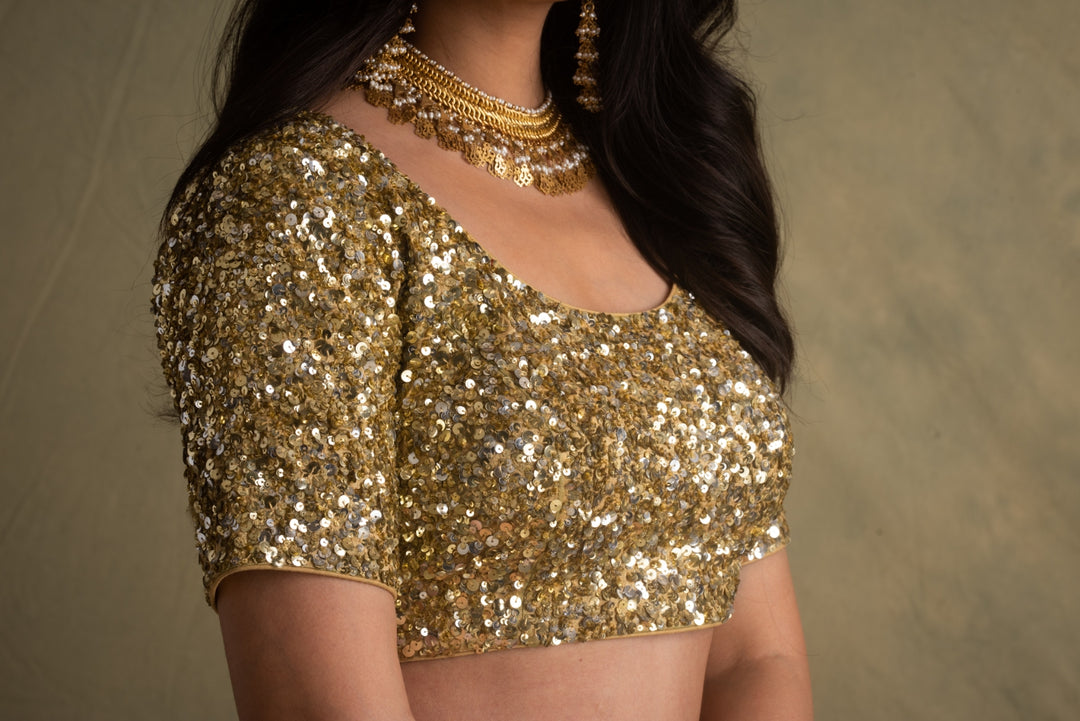 Rika- Gold Hand-Embroidered Sequin Blouse