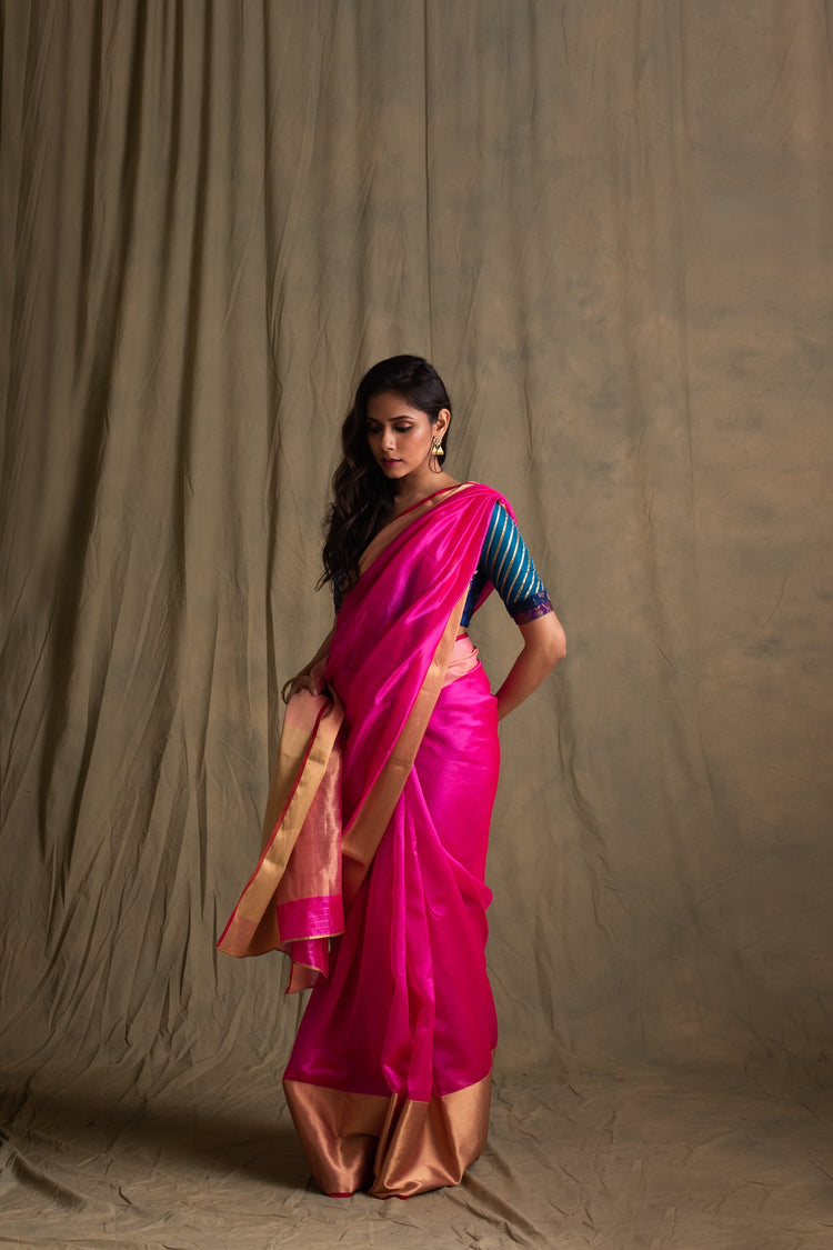 Lopa- Pink Silk Chanderi Saree