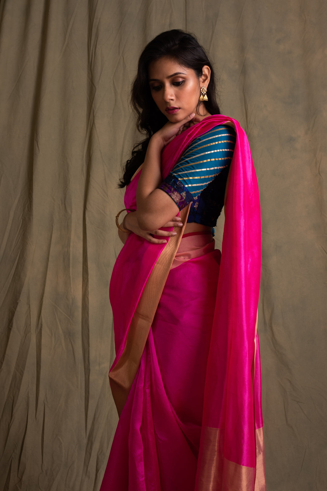 Lopa- Pink Silk Chanderi Saree