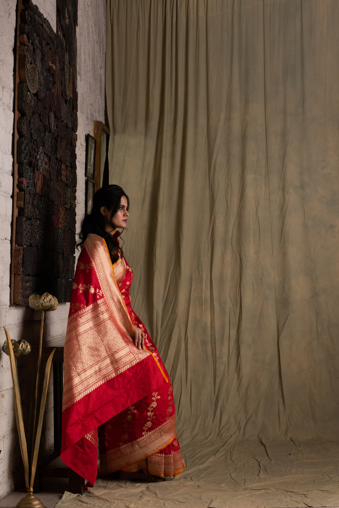 Deepal- Red Silk Brocade Banarasi Saree