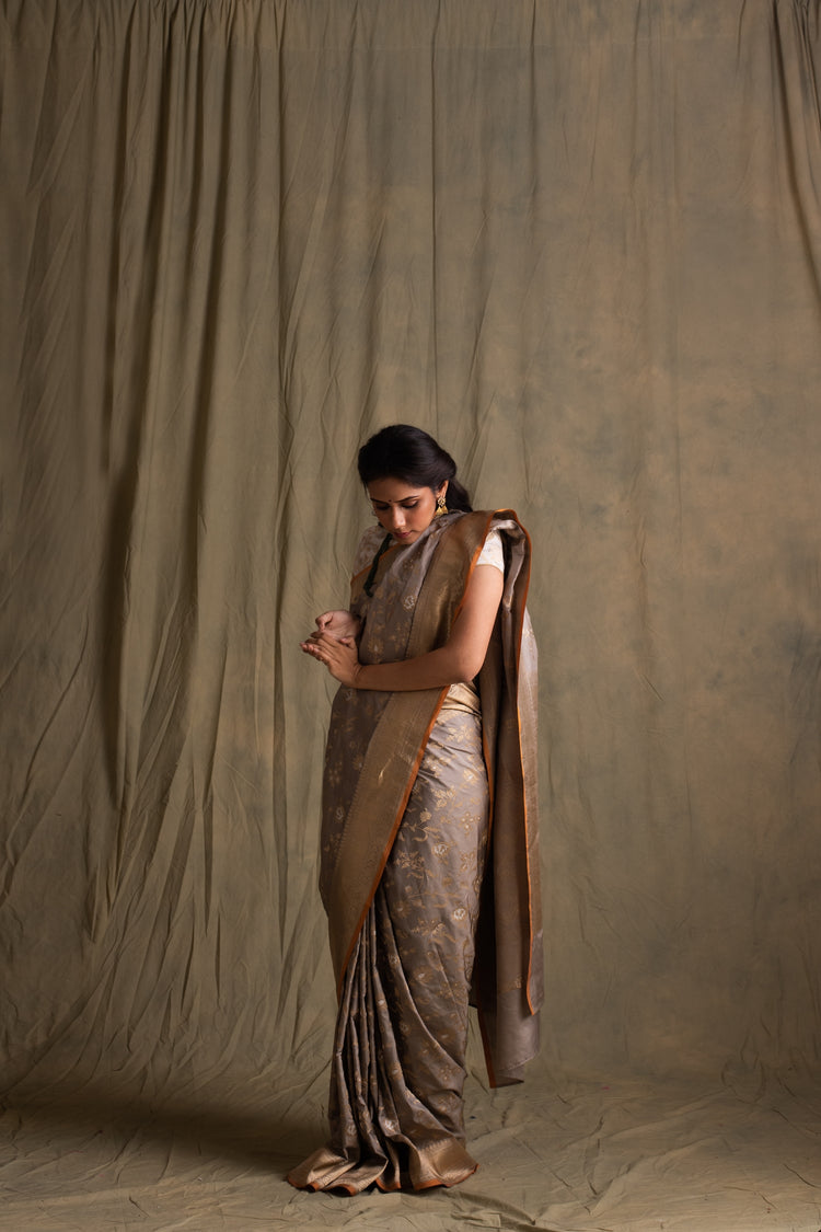 Saira- Grey Silk Brocade Banarasi Saree