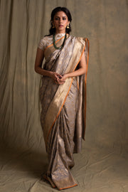 Saira- Grey Silk Brocade Banarasi Saree