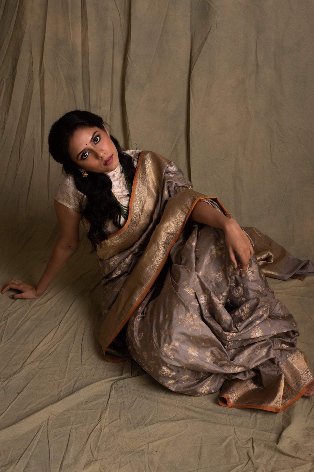 Saira- Grey Silk Brocade Banarasi Saree