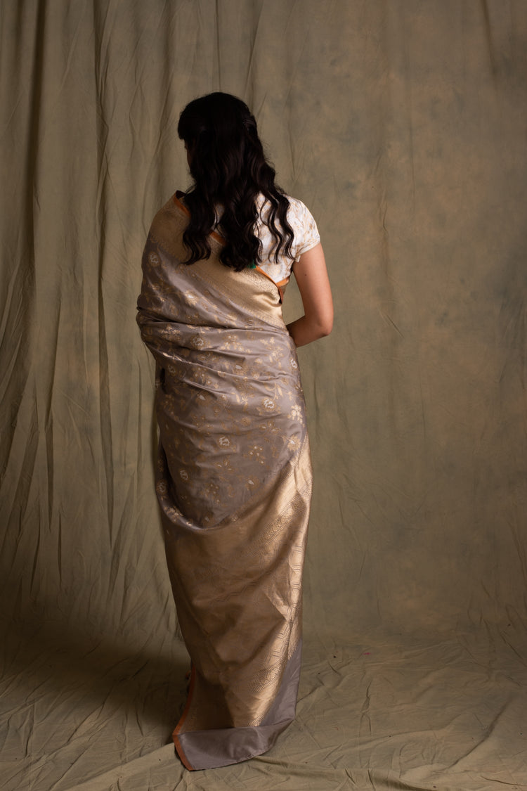 Saira- Grey Silk Brocade Banarasi Saree