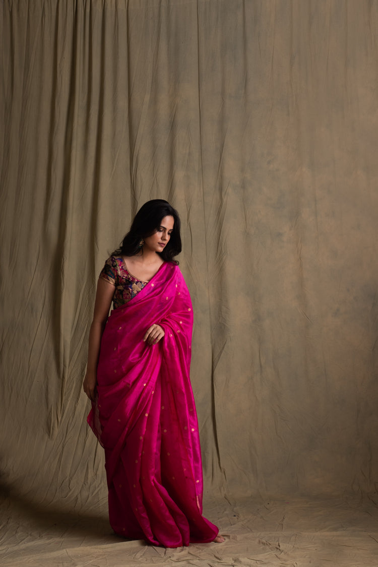 Triya- Pink Silk Chanderi Saree