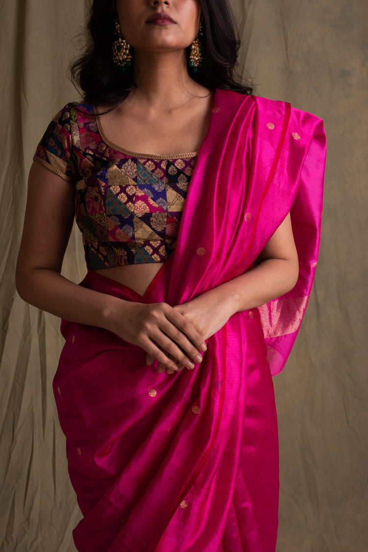 Triya- Pink Silk Chanderi Saree