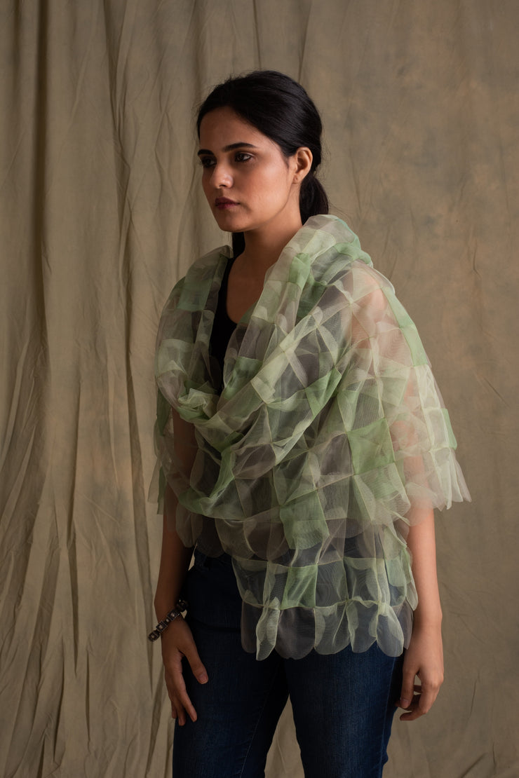 Urmi- Green Tulle Upcycled Patchwork Stole