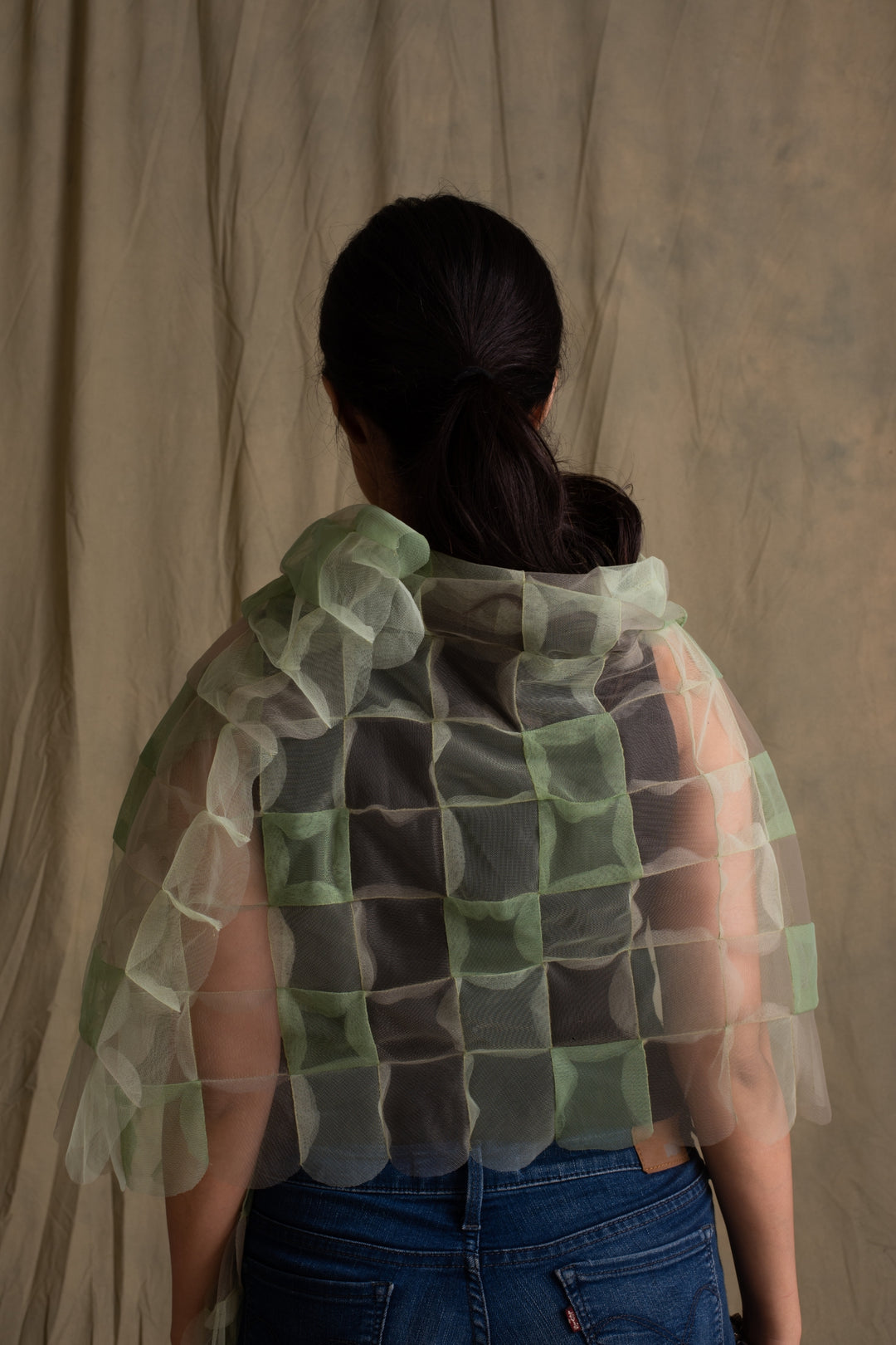 Urmi- Green Tulle Upcycled Patchwork Stole