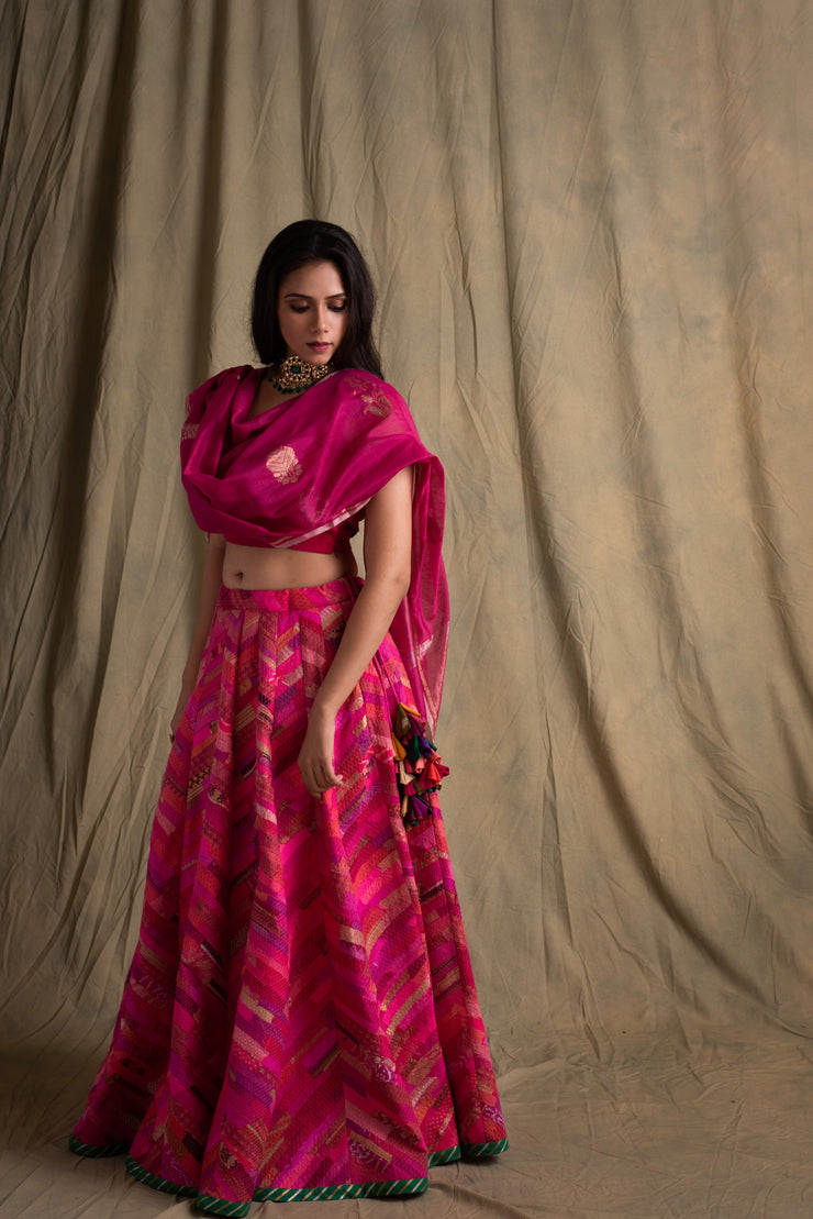 Madhusha, Nia & Misha- Pink Upcycled Patchwork Lehenga