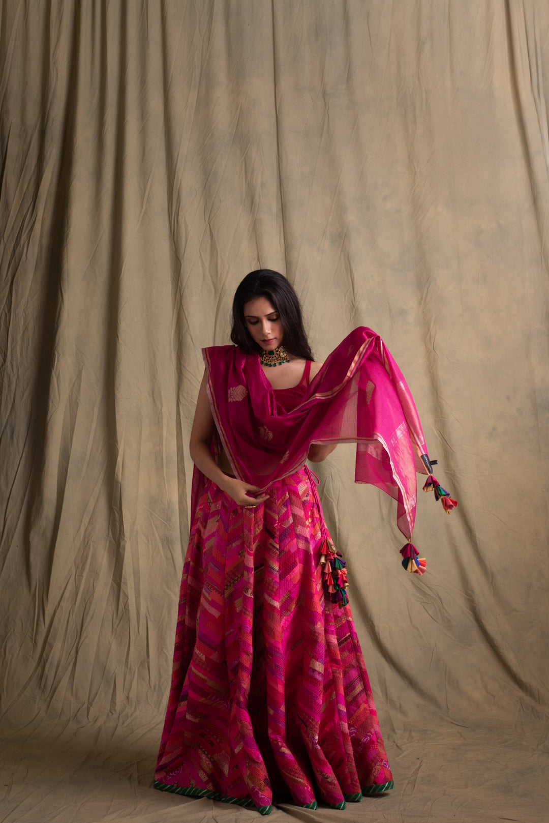 Madhusha, Nia & Misha- Pink Upcycled Patchwork Lehenga