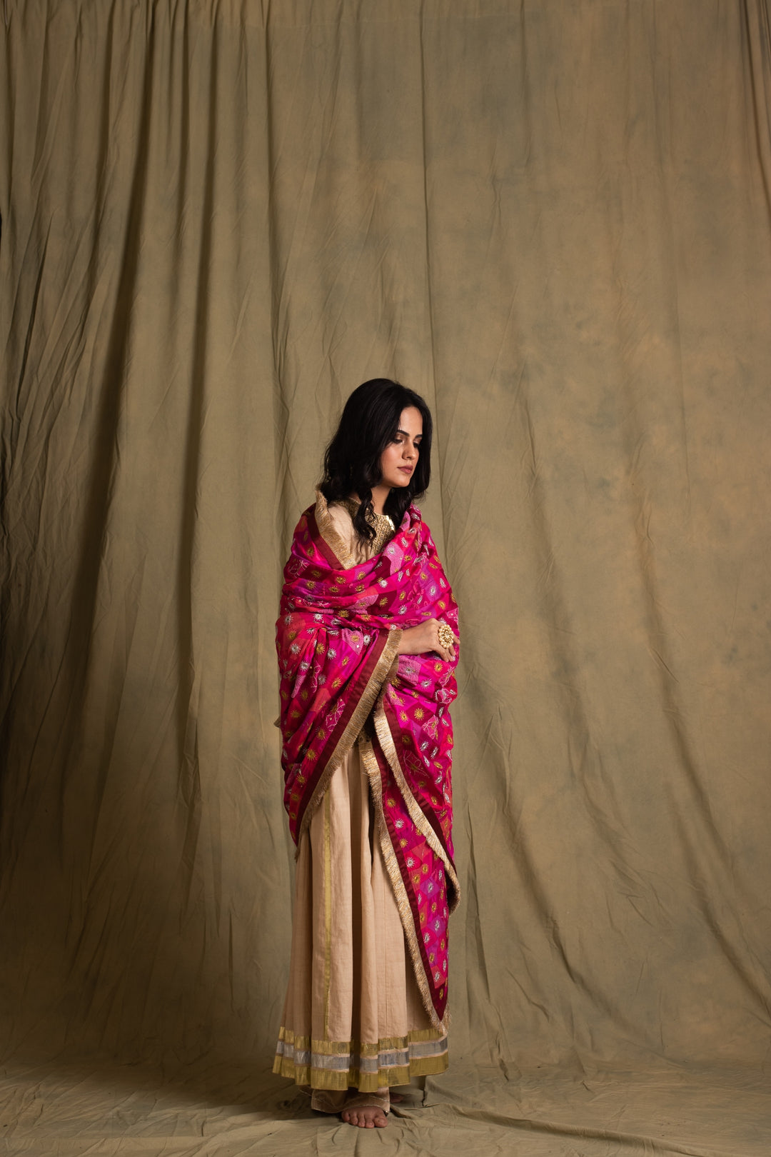 Gulaabee- Pink  Upcycled Patchwork Dupatta