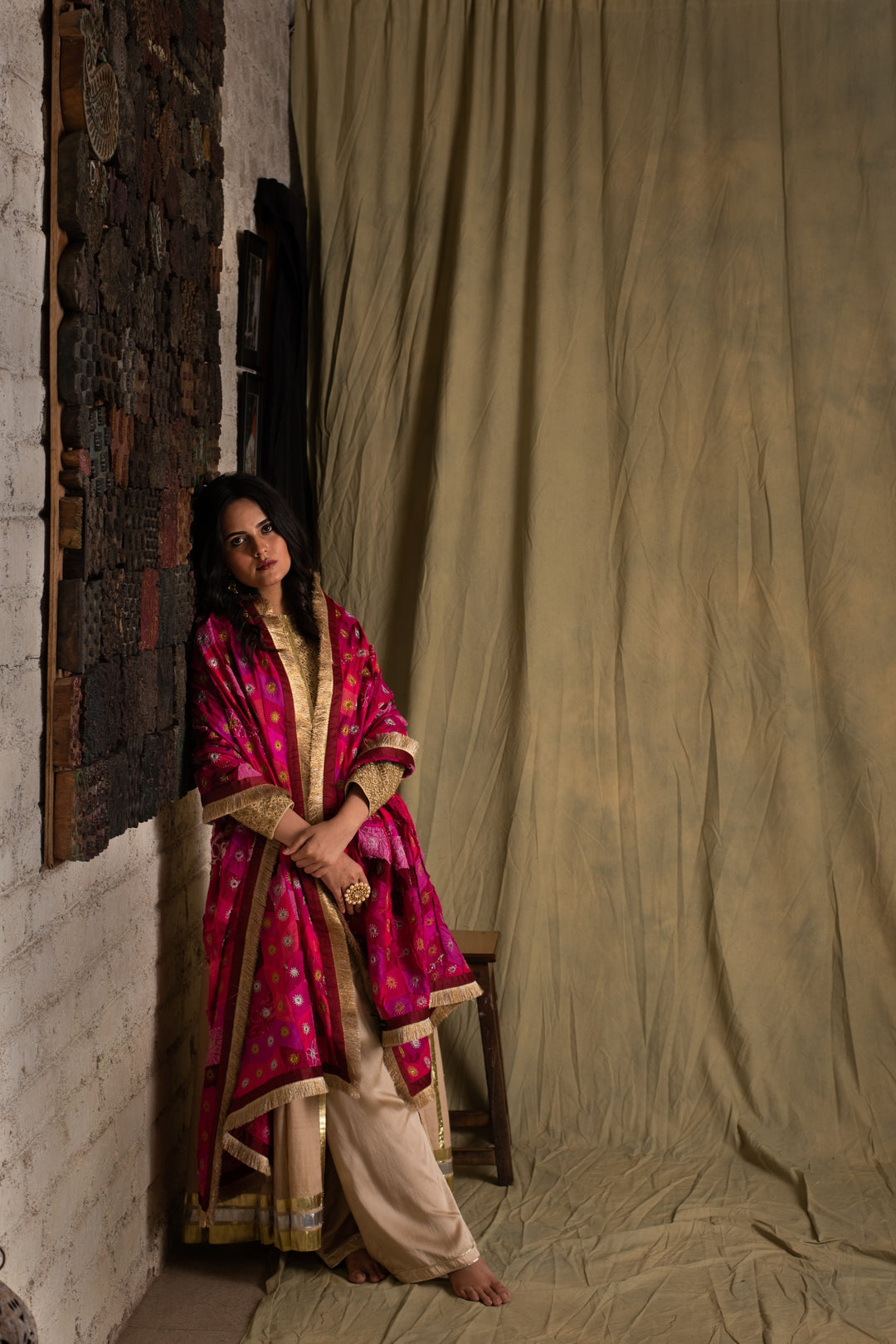 Gulaabee- Pink  Upcycled Patchwork Dupatta