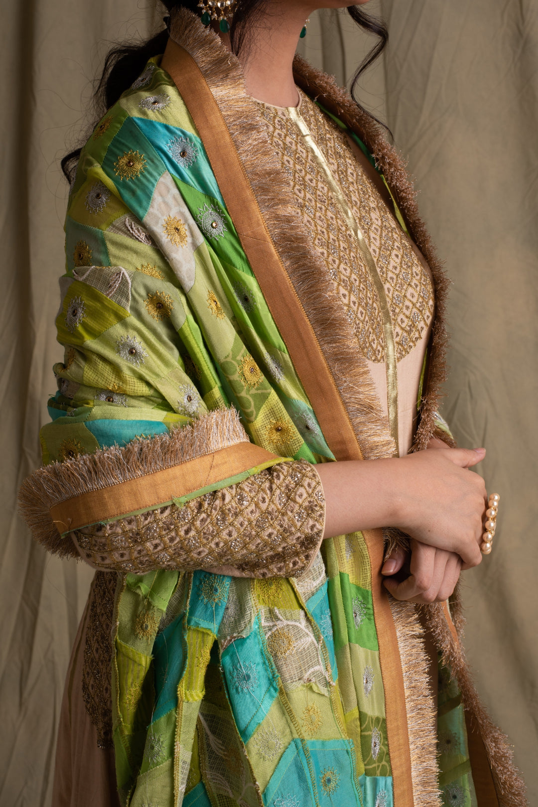 Harit- Green and Teal Upcycled Patchwork Dupatta