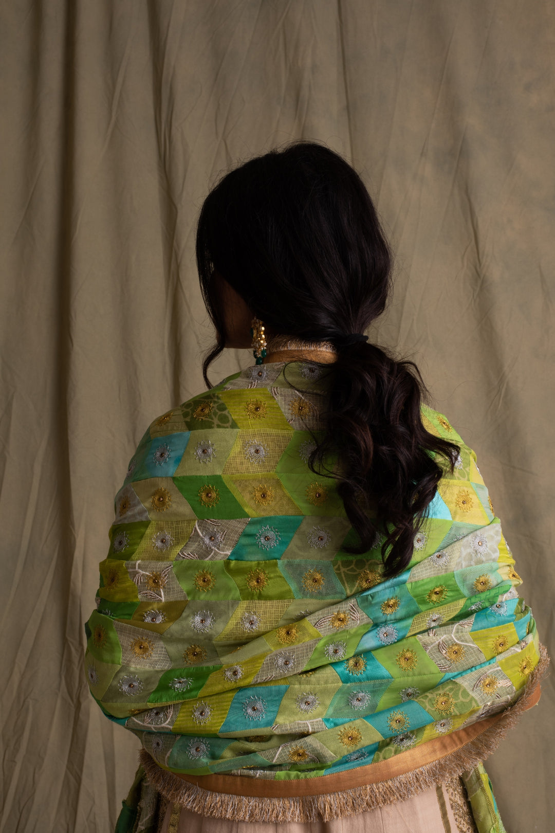 Harit- Green and Teal Upcycled Patchwork Dupatta