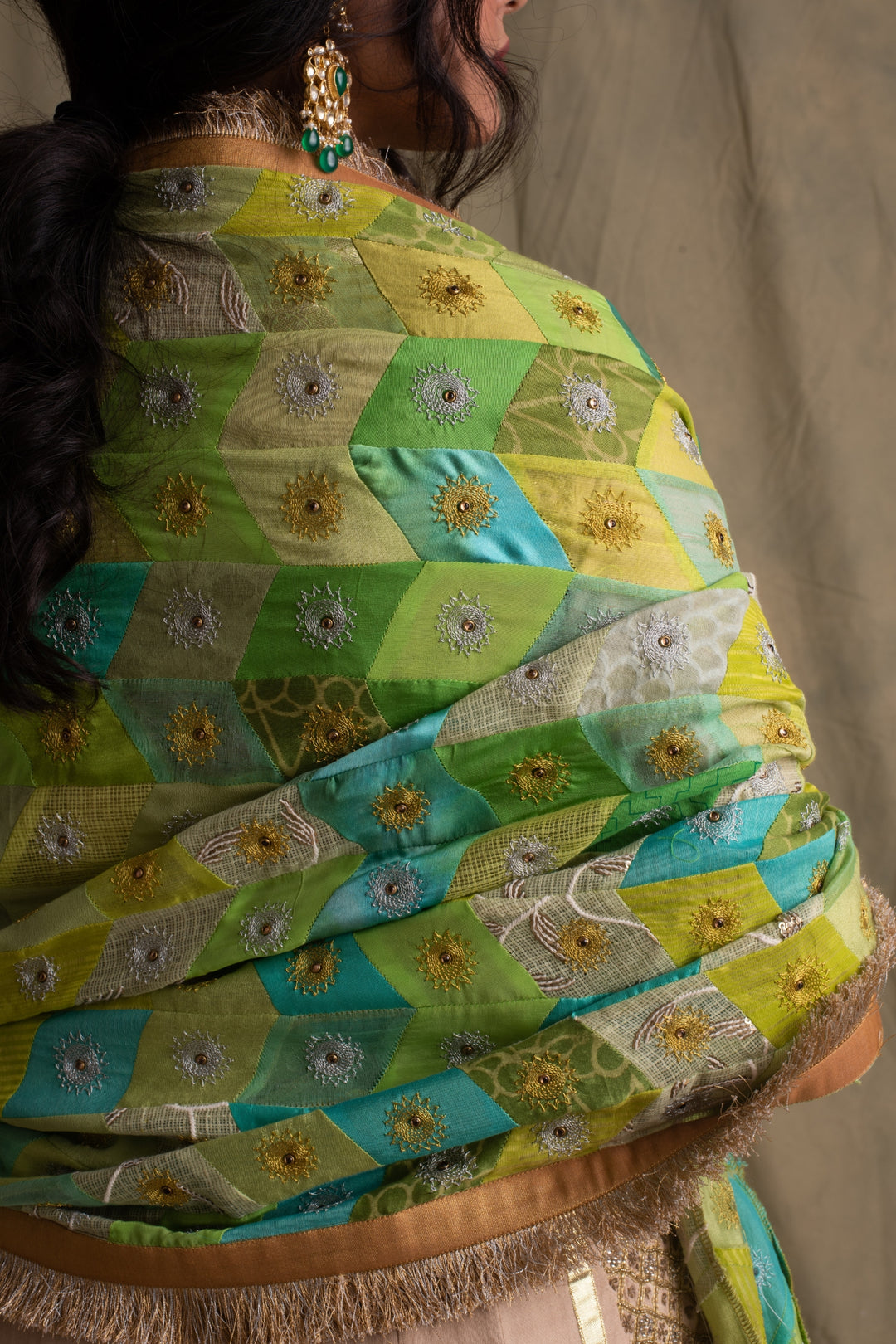 Harit- Green and Teal Upcycled Patchwork Dupatta