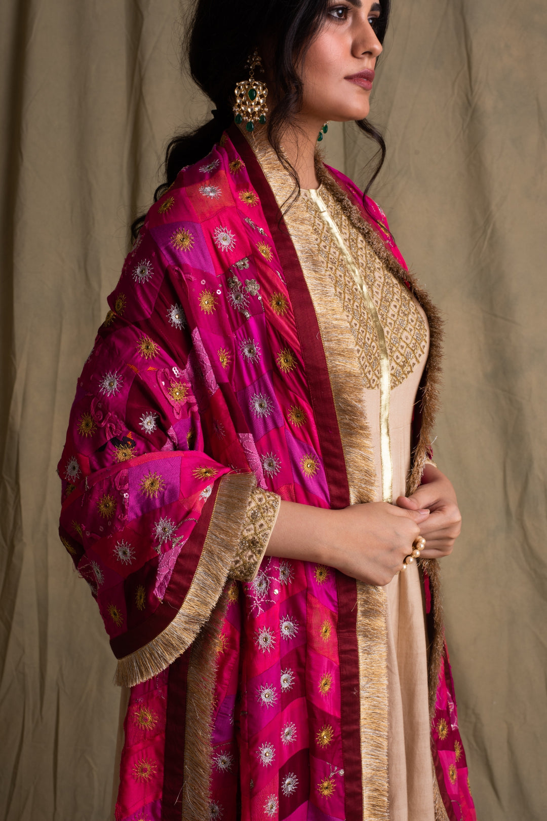 Gulaabee- Pink  Upcycled Patchwork Dupatta