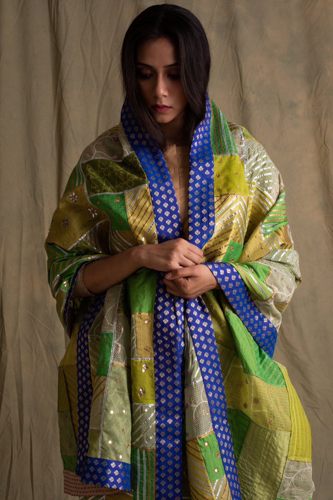 Raniah- Green Upcycled Patchwork Dupatta