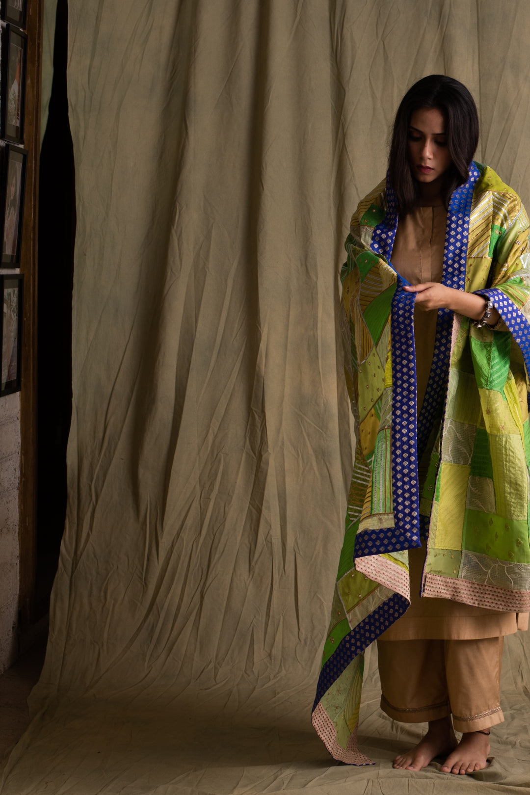 Raniah- Green Upcycled Patchwork Dupatta