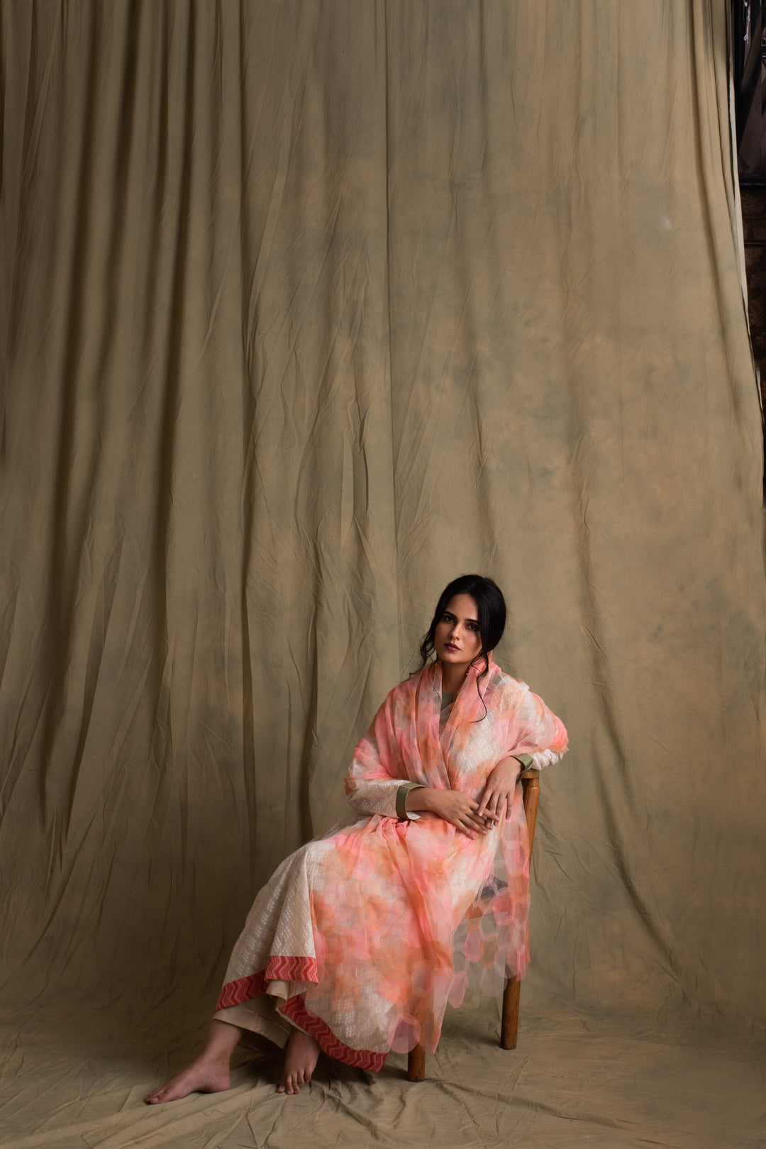 Ekiya- Pink Tulle Upcycled Patchwork Dupatta