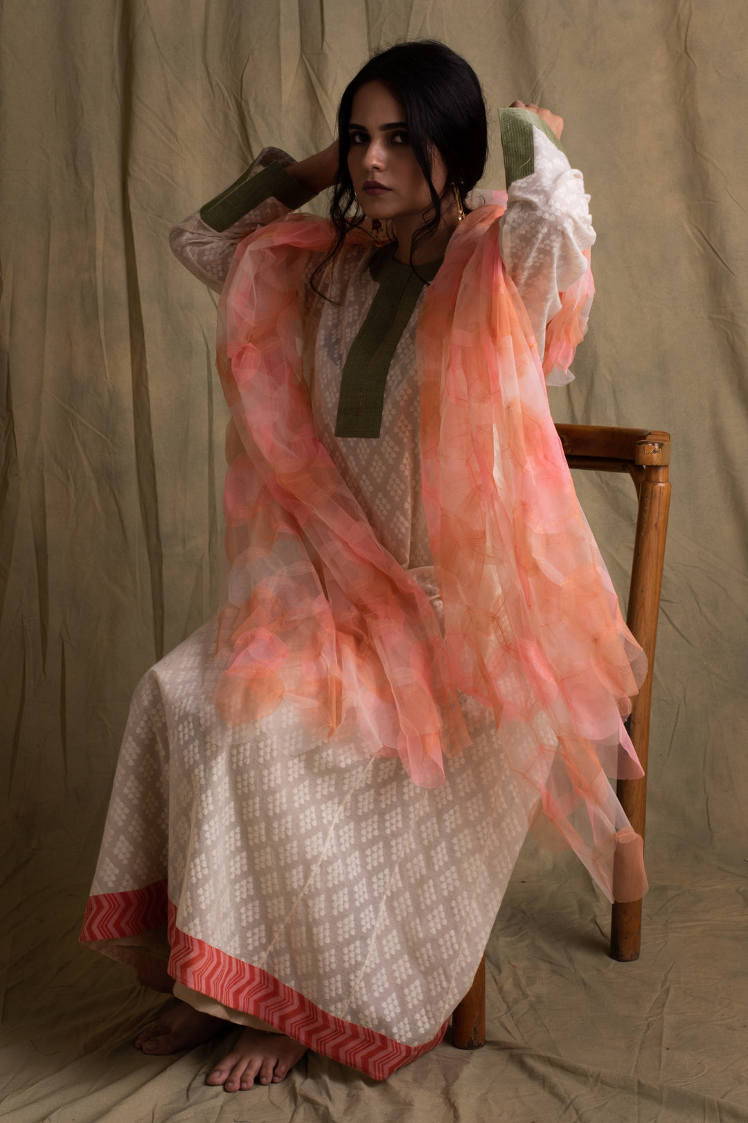 Ekiya- Pink Tulle Upcycled Patchwork Dupatta