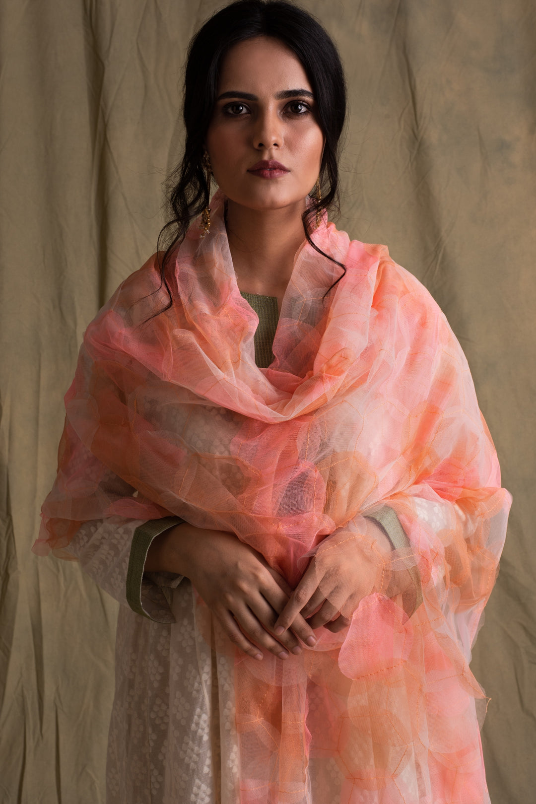 Ekiya- Pink Tulle Upcycled Patchwork Dupatta