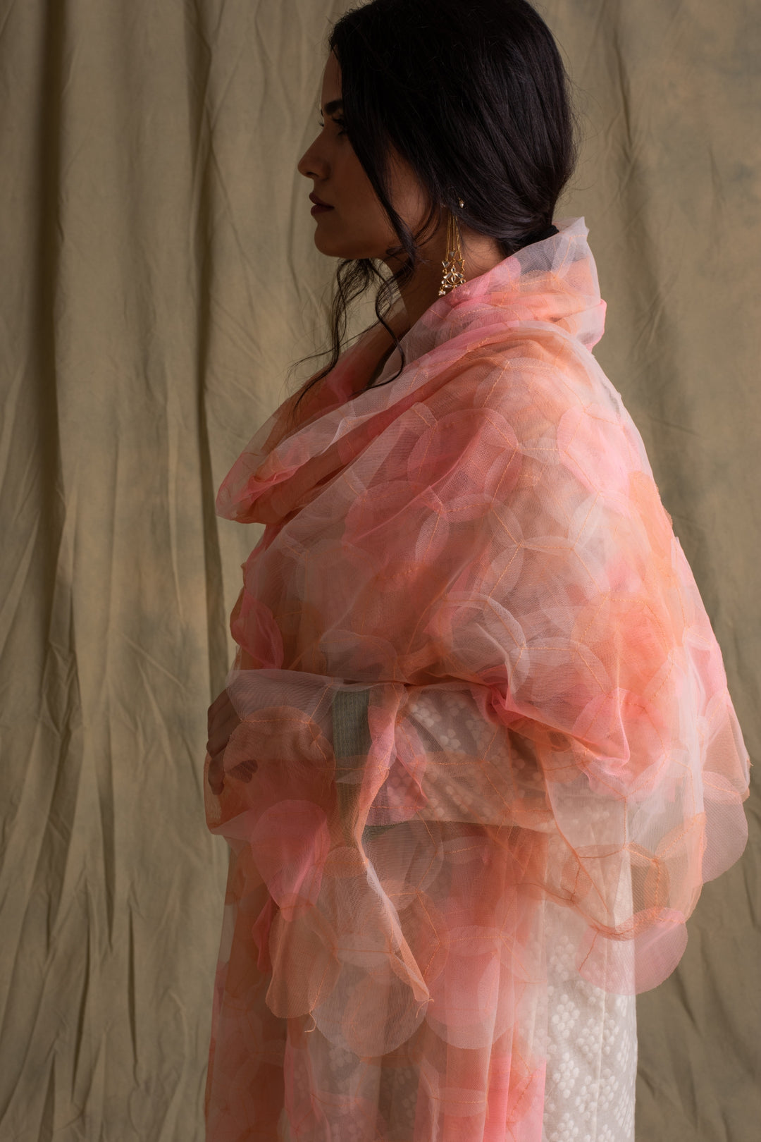 Ekiya- Pink Tulle Upcycled Patchwork Dupatta