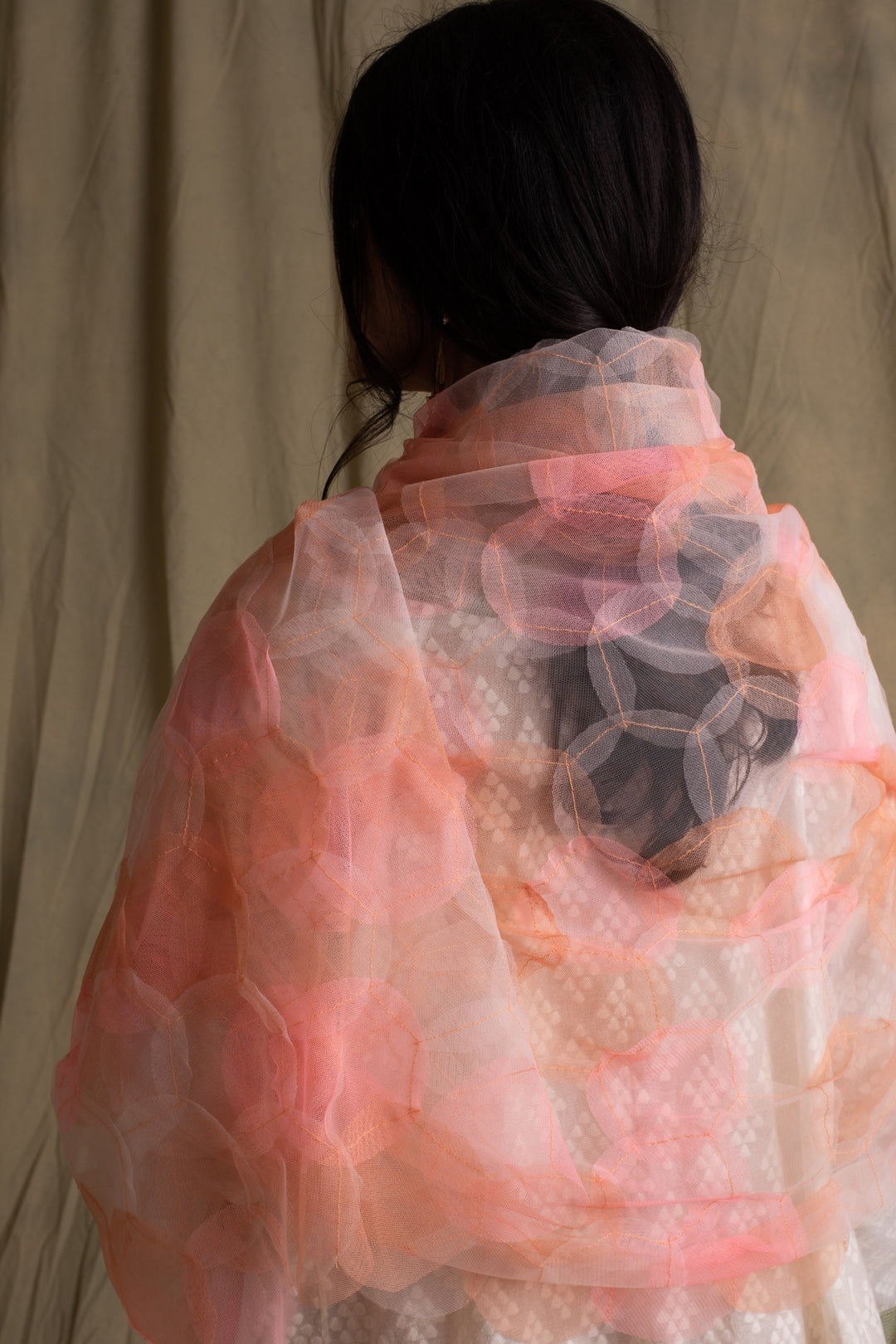 Ekiya- Pink Tulle Upcycled Patchwork Dupatta