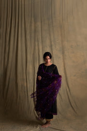 Estaa- Purple Tulle Upcycled Patchwork Dupatta