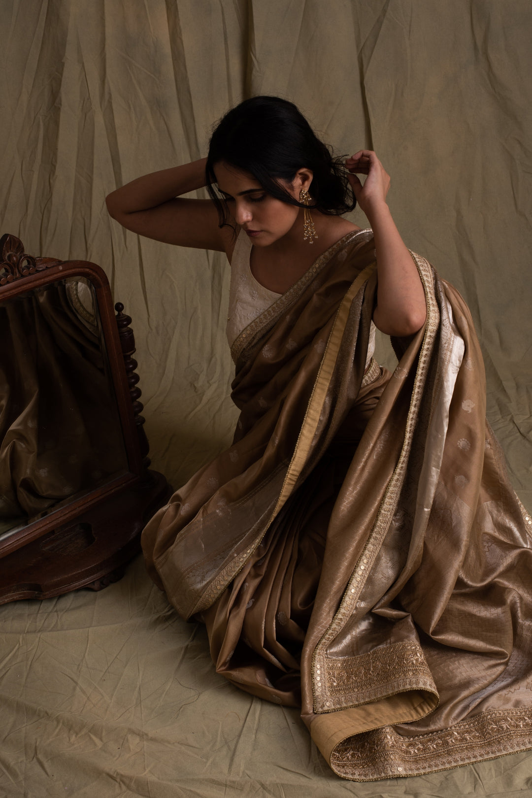 Oishi- Beige silk Upada Saree