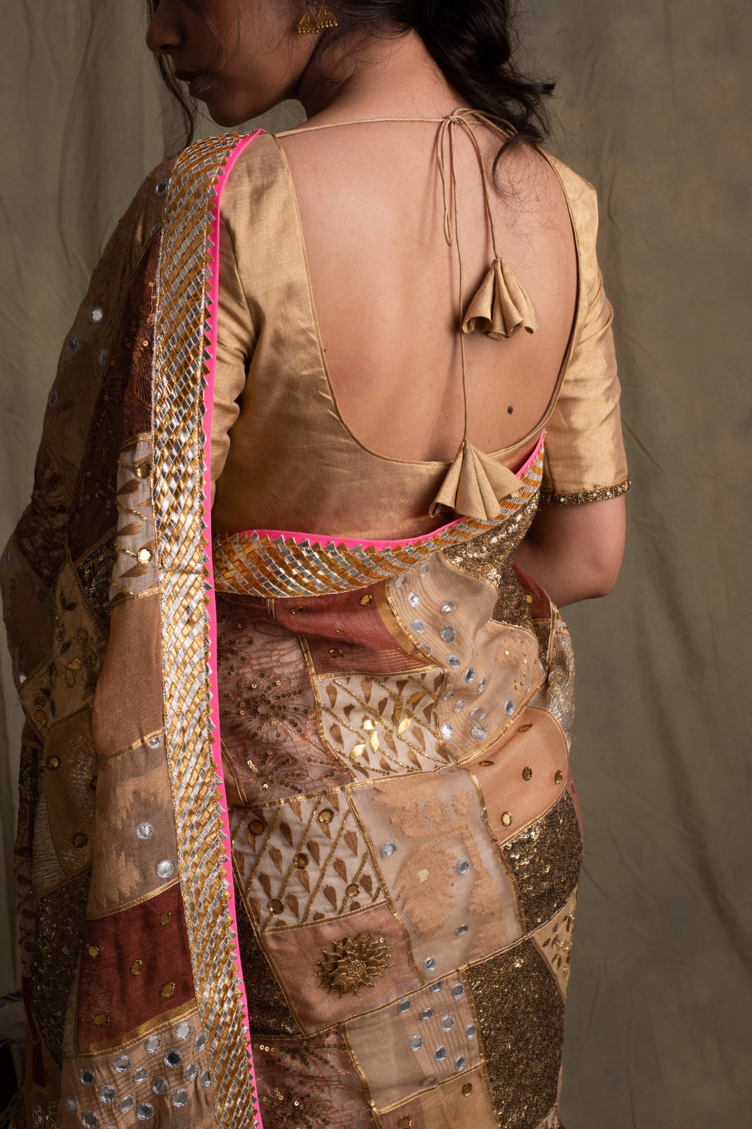 Nyra- Gold & Ivory Silk Brocade Upcycled Saree