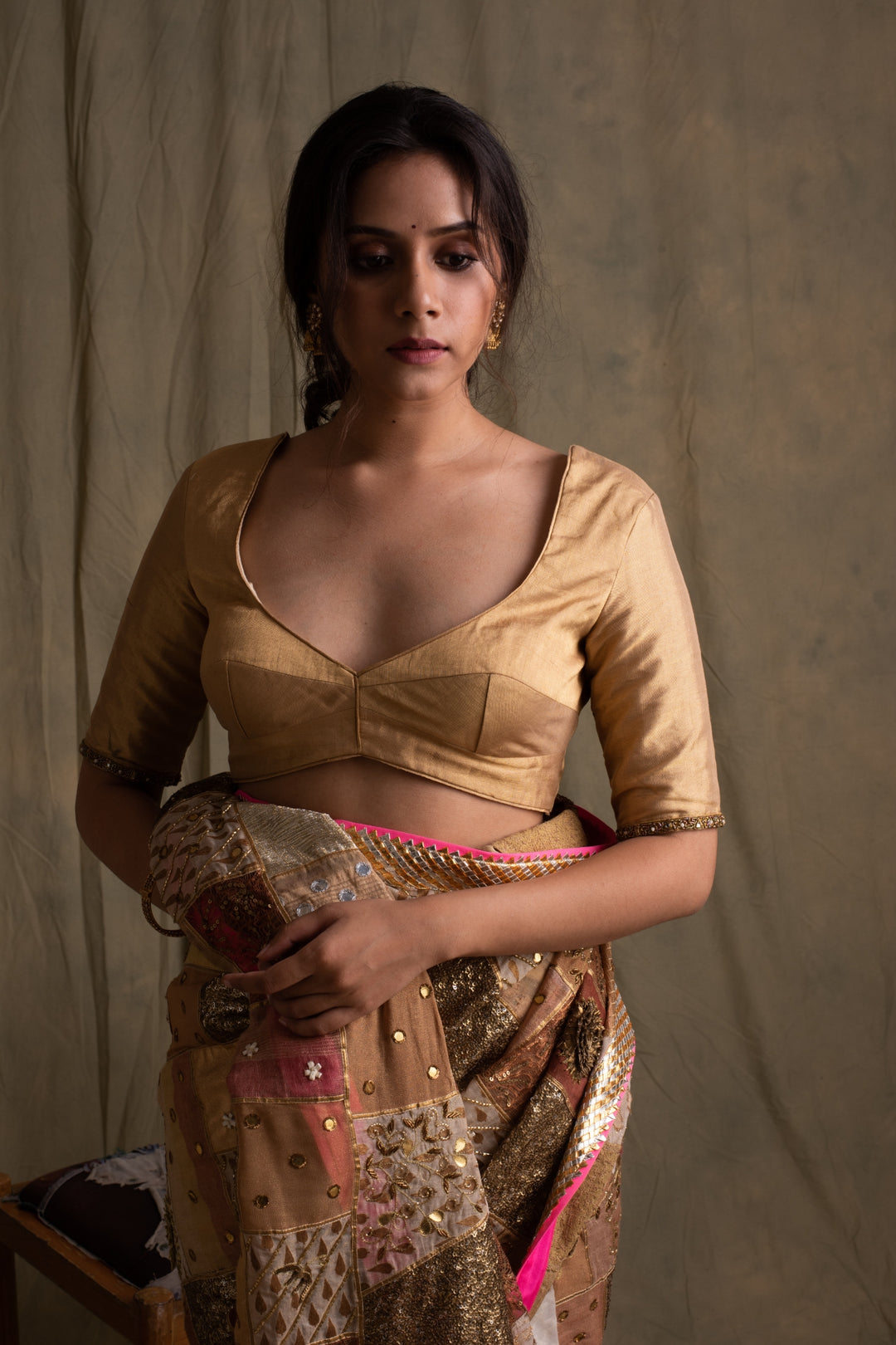 Turvi- Gold Silk Chanderi Tissue Blouse