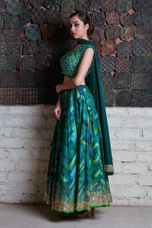 Maya- Green Upcycled Patchwork Lehenga