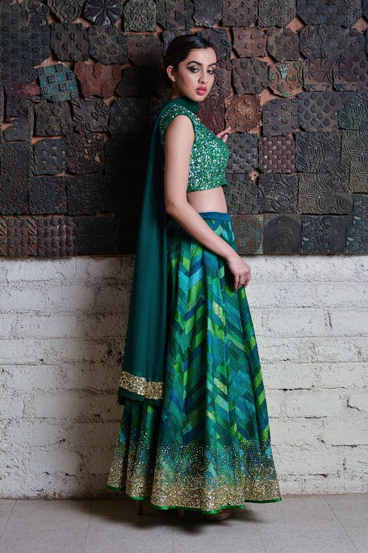 Maya- Green Upcycled Patchwork Lehenga