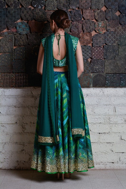 Maya- Green Upcycled Patchwork Lehenga