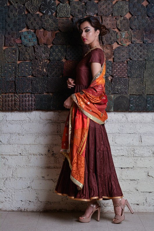 Geeta- Red and Orange Upcycled Patchwork Dupatta