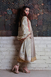 Rajshri- Beige Silk Chanderi Tissue Upcycled Patchwork Dupatta