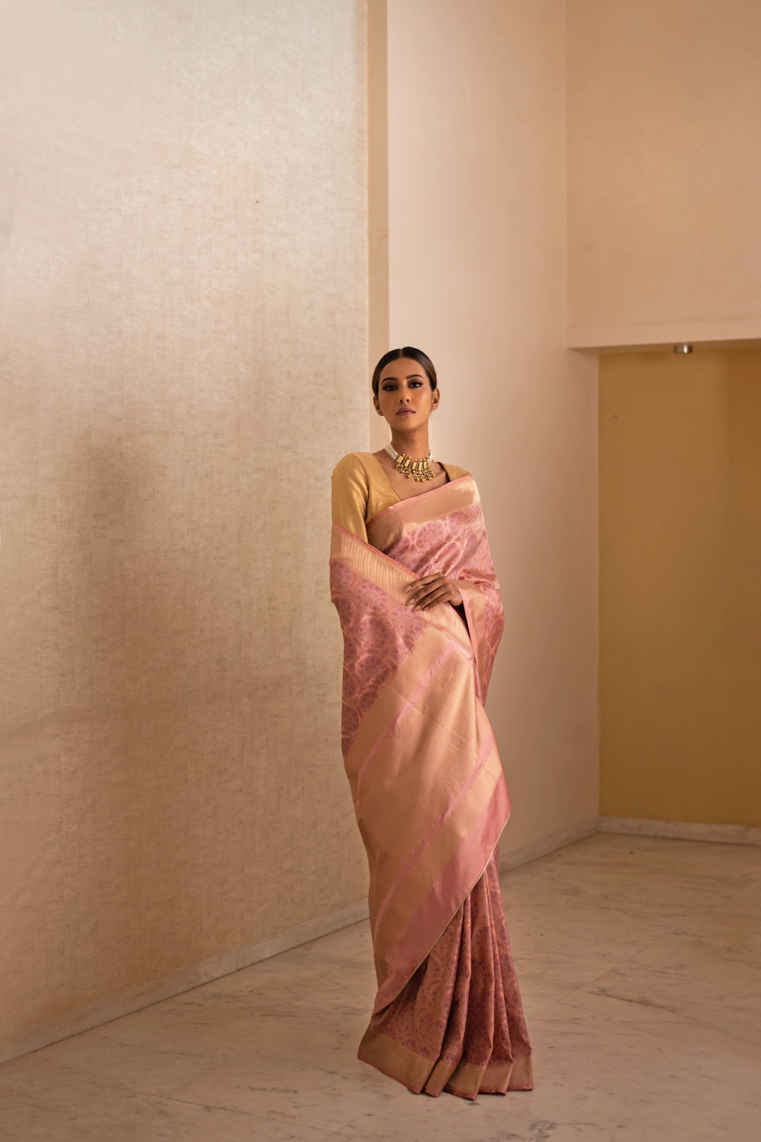 PRIYAN- Pink Silk Brocade Tissue Banarasi Tanchoi Saree