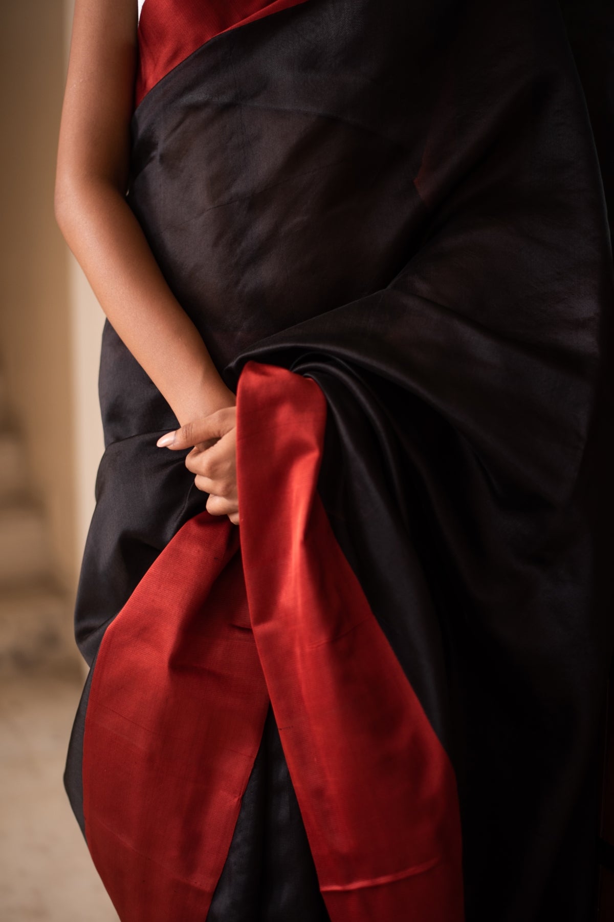 Kaiya (Black)- Black Silk Chanderi Saree