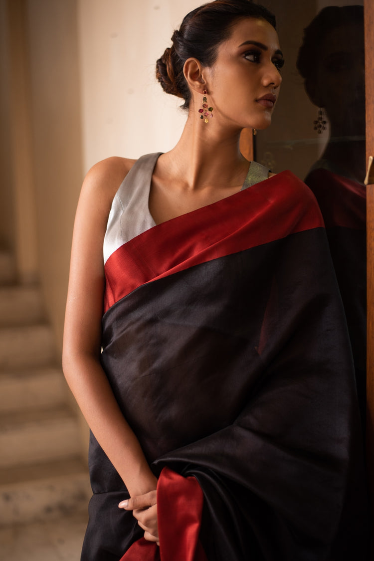 Kaiya (Black)- Black Silk Chanderi Saree