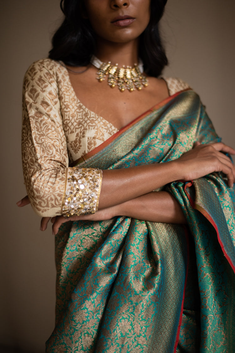 TARAN- Teal Silk Brocade Banarasi Saree