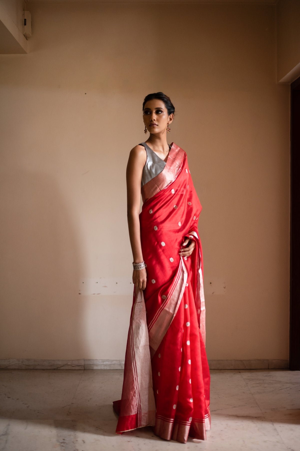 AMAYA- Red Silk Chanderi Saree