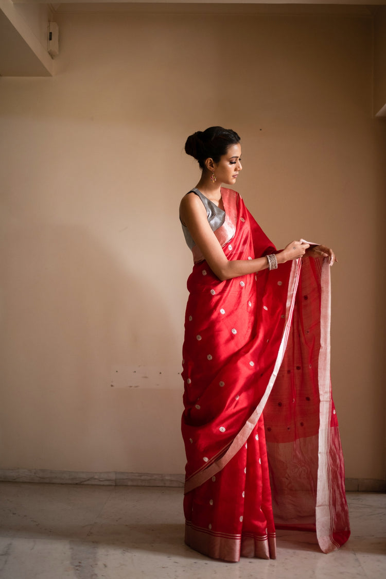 AMAYA- Red Silk Chanderi Saree