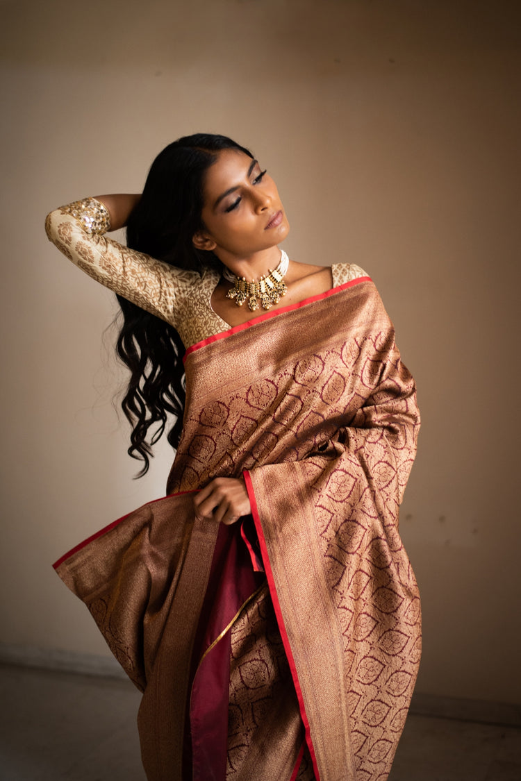 SMITAL- Burgundy Silk Brocade Banarasi Saree