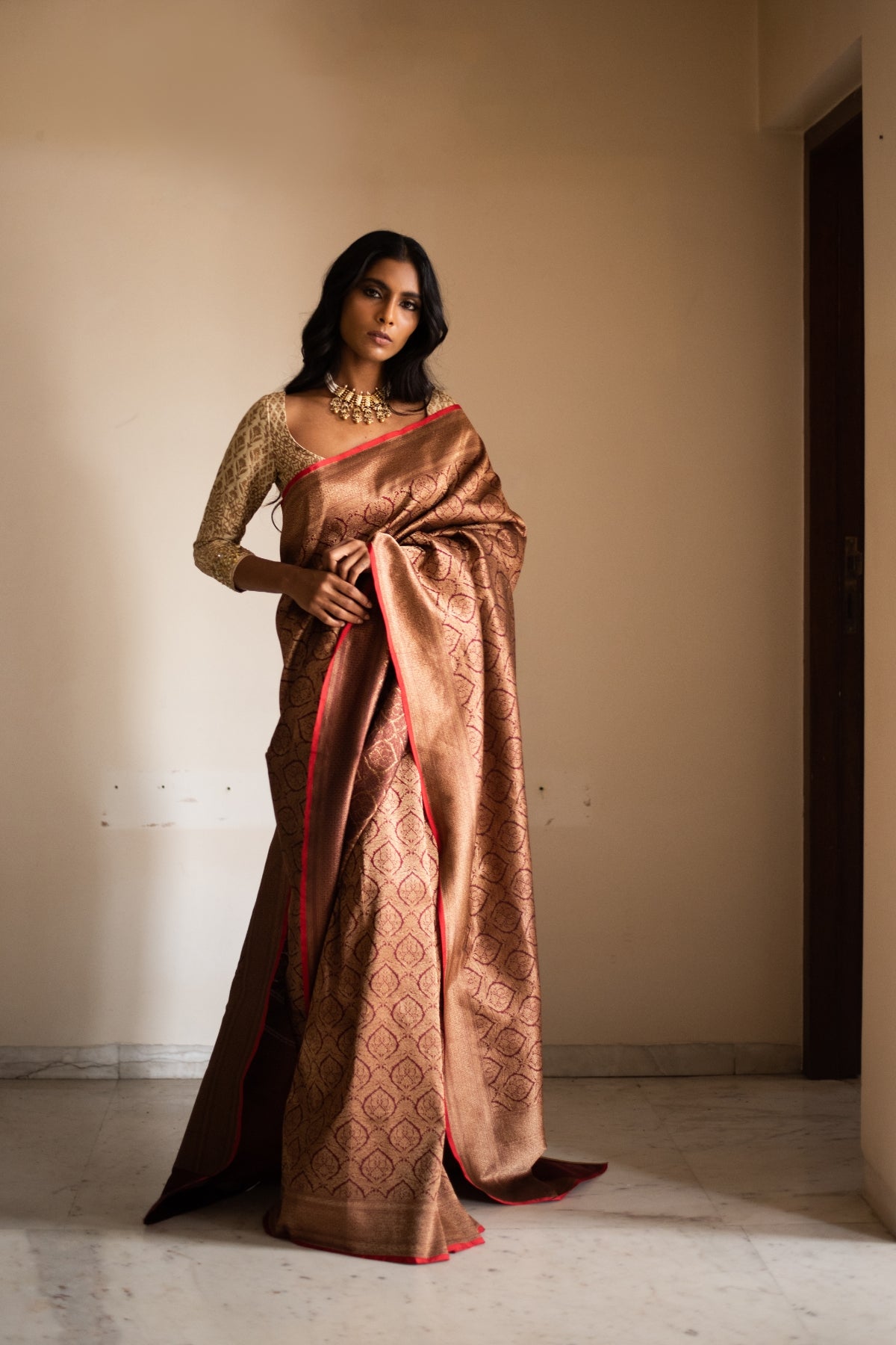 SMITAL- Burgundy Silk Brocade Banarasi Saree