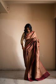 SMITAL- Burgundy Silk Brocade Banarasi Saree